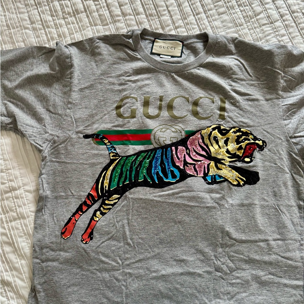 Gucci Gray Tee with Logo Print